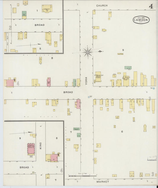 Sanborn Fire Insurance Map from Camden, Kershaw County, South Carolina (1894), Sheet #0004 - Historic Sanborn Fire Insurance Map Print, vintage old map wall art, antique decor, genealogy gift, South Carolina South Carolina map