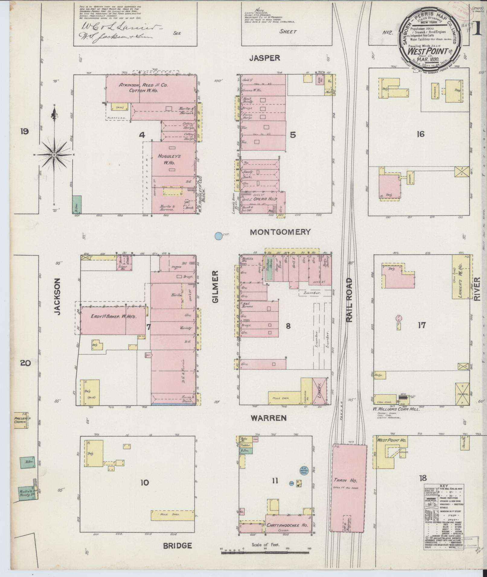 Sanborn Fire Insurance Map from West Point, Troup County, Georgia. (1890) – Historic Sanborn Fire Insurance Map Print