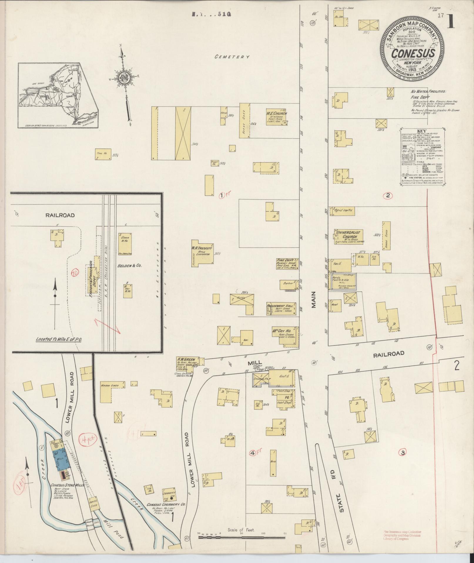Sanborn Fire Insurance Map from Conesus, Livingston County, New York. (1913) – Historic Sanborn Fire Insurance Map Print