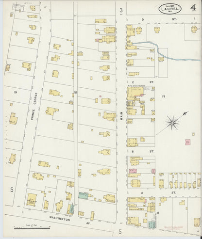 Sanborn Fire Insurance Map from Laurel, Prince Georges County, Maryland (1897), Sheet #0004 - Complete Map Set gallery image, historic Sanborn map, vintage wall art, Maryland Maryland