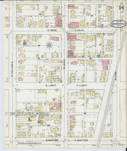 Sanborn Fire Insurance Map from Springfield, Clark County, Ohio (1891), Sheet #0014 - Historic Sanborn Fire Insurance Map Print, vintage old map wall art, antique decor, genealogy gift, Ohio Ohio map