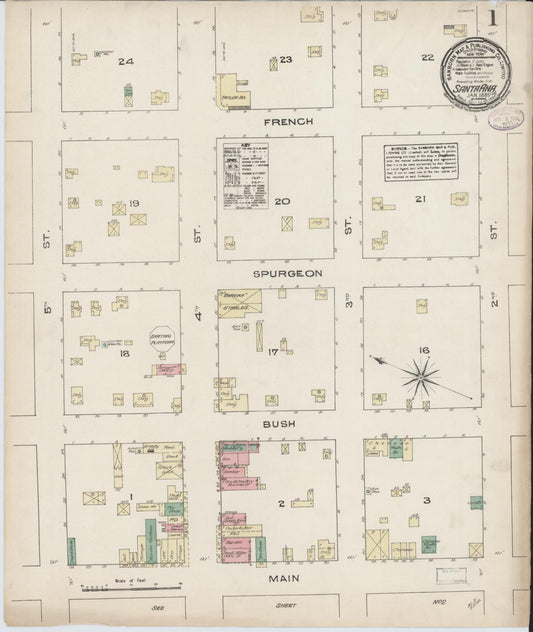 Sanborn Fire Insurance Map from Santa Ana, Orange County, California (1885), Sheet #0001 - Complete Map Set gallery image, historic Sanborn map, vintage wall art, California California