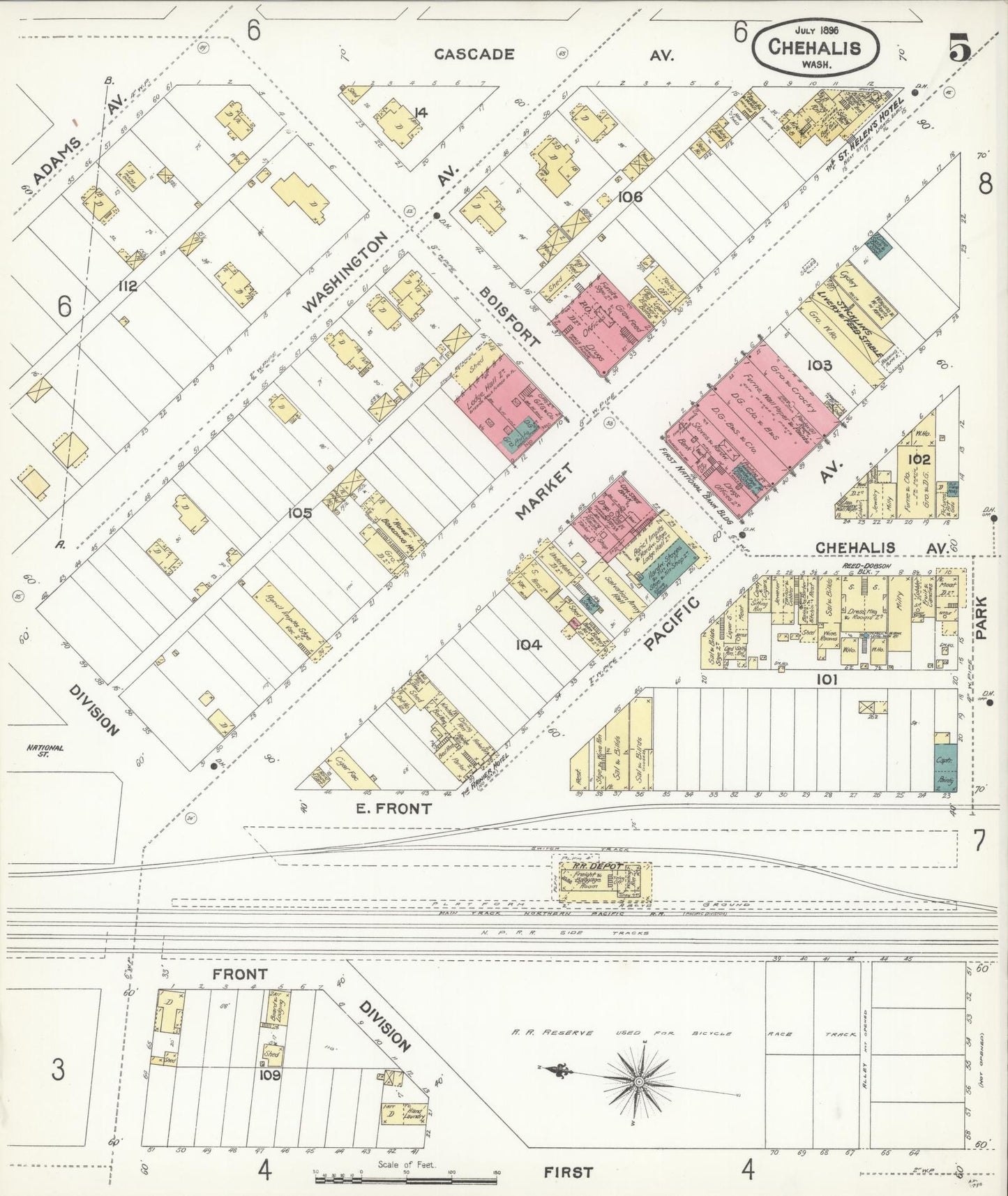 Sanborn Fire Insurance Map from Chehalis, Lewis County, Washington (1896), Sheet #0005 - Complete Map Set gallery image, historic Sanborn map, vintage wall art, Washington Washington