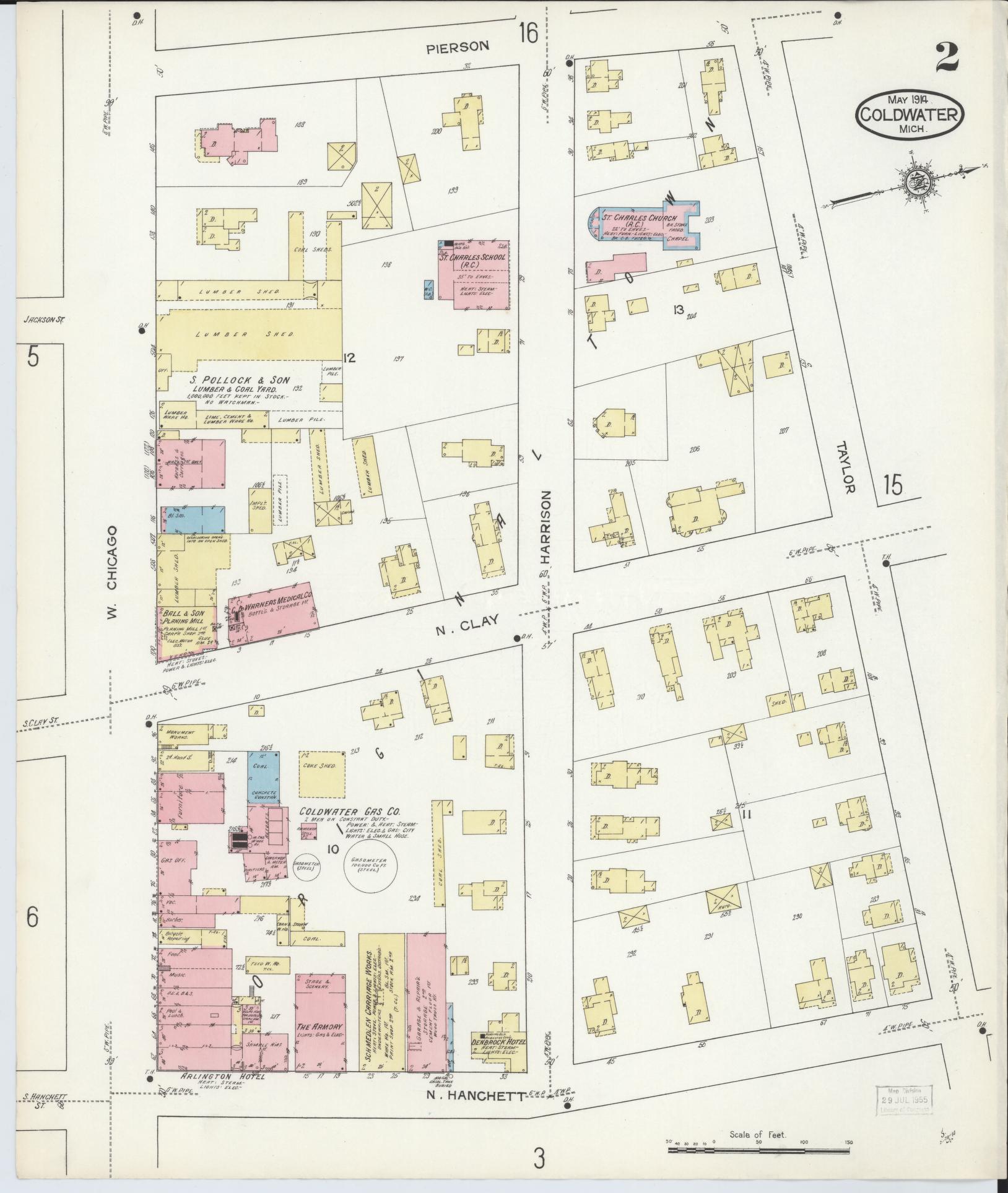 Sanborn Fire Insurance Map from Coldwater, Branch County, Michigan (1914), Sheet #0002 - Historic Sanborn Fire Insurance Map Print, vintage old map wall art, antique decor, genealogy gift, Michigan Michigan map