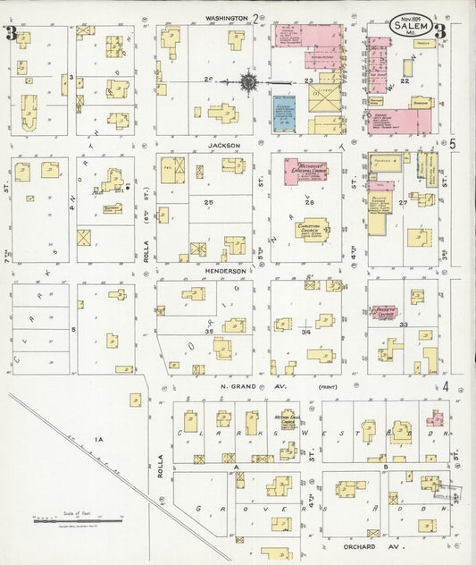 Sanborn Fire Insurance Map from Salem, Dent County, Missouri (1924), Sheet #0003 - Historic Sanborn Fire Insurance Map Print, vintage old map wall art, antique decor, genealogy gift, Missouri Missouri map