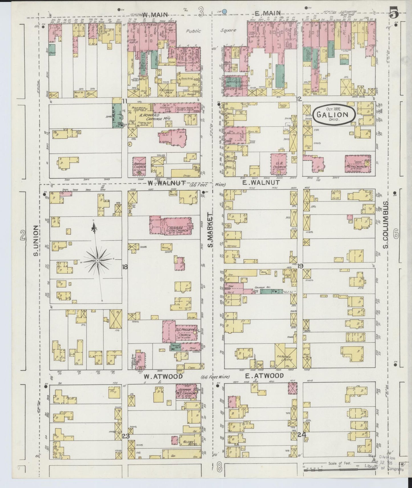 Sanborn Fire Insurance Map from Galion, Crawford County, Ohio (1892), Sheet #0005 - Historic Sanborn Fire Insurance Map Print, vintage old map wall art, antique decor, genealogy gift, Ohio Ohio map