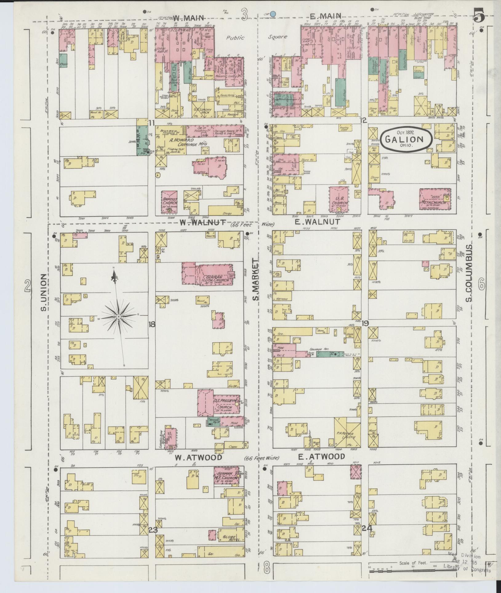 Sanborn Fire Insurance Map from Galion, Crawford County, Ohio (1892), Sheet #0005 - Historic Sanborn Fire Insurance Map Print, vintage old map wall art, antique decor, genealogy gift, Ohio Ohio map