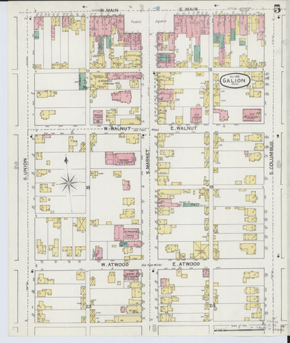 Sanborn Fire Insurance Map from Galion, Crawford County, Ohio (1892), Sheet #0005 - Historic Sanborn Fire Insurance Map Print, vintage old map wall art, antique decor, genealogy gift, Ohio Ohio map