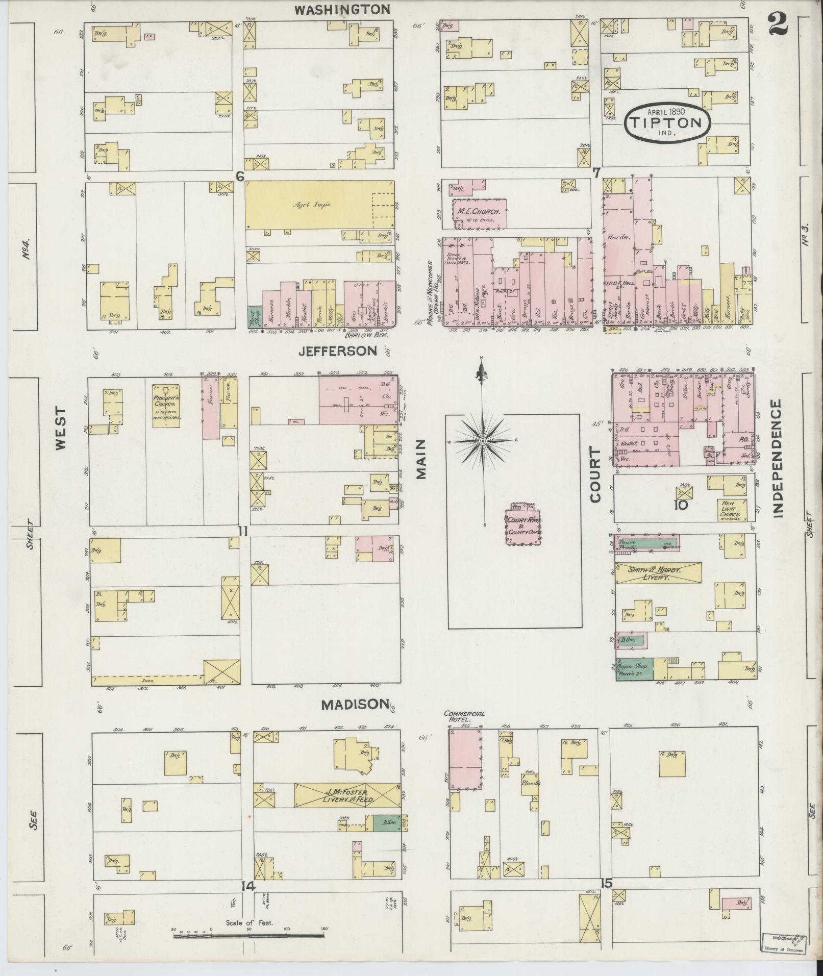 Sanborn Fire Insurance Map from Tipton, Tipton County, Indiana (1890), Sheet #0002 - Complete Map Set gallery image, historic Sanborn map, vintage wall art, Indiana Indiana