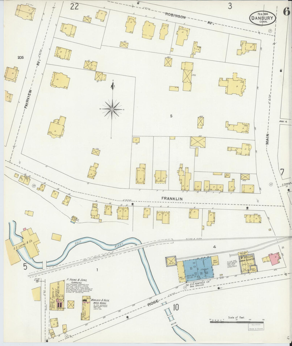 Sanborn Fire Insurance Map from Danbury, Fairfield County, Connecticut (1904), Sheet #0006 - Historic Sanborn Fire Insurance Map Print, vintage old map wall art, antique decor, genealogy gift, Connecticut Connecticut map