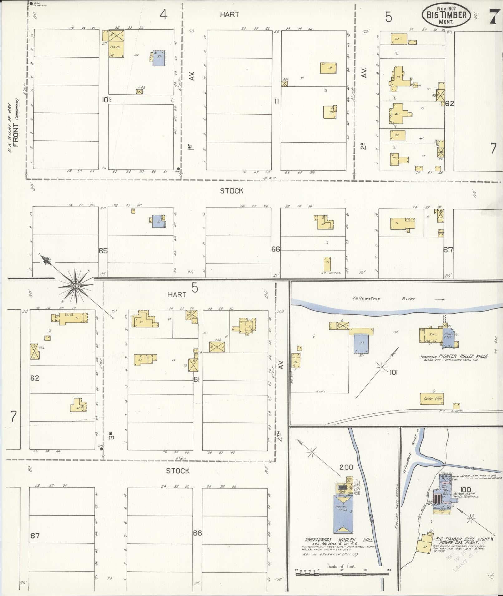 Sanborn Fire Insurance Map from Big Timber, Sweet Grass County, Montana (1907), Sheet #0007 - Complete Map Set gallery image, historic Sanborn map, vintage wall art, Montana Montana