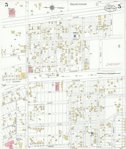 Sanborn Fire Insurance Map from Compton, Los Angeles County, California (1925), Sheet #0005 - Complete Map Set gallery image, historic Sanborn map, vintage wall art, California California