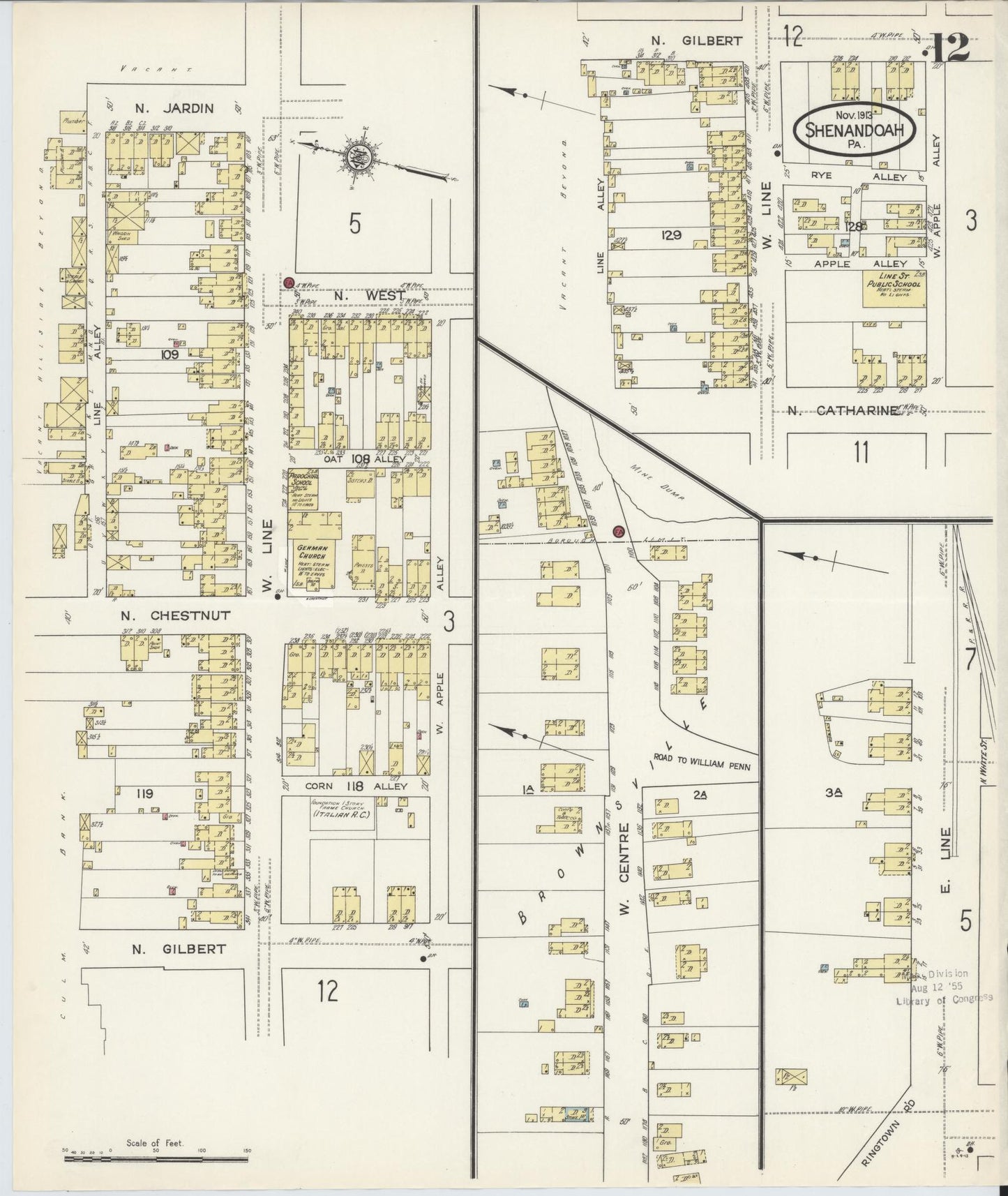 Sanborn Fire Insurance Map from Shenandoah, Schuylkill County, Pennsylvania (1913), Sheet #0012 - Complete Map Set gallery image, historic Sanborn map, vintage wall art, Pennsylvania Pennsylvania