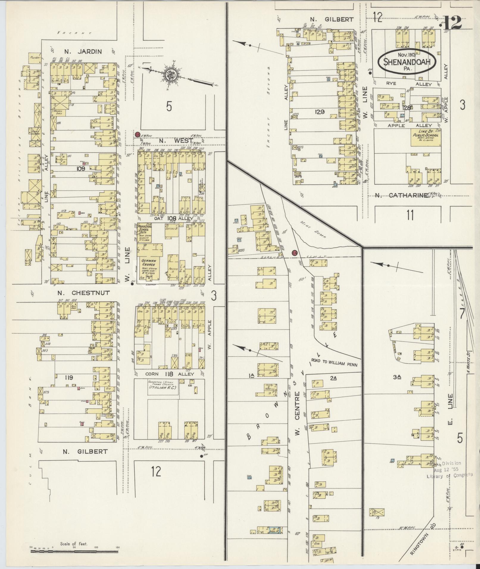 Sanborn Fire Insurance Map from Shenandoah, Schuylkill County, Pennsylvania (1913), Sheet #0012 - Complete Map Set gallery image, historic Sanborn map, vintage wall art, Pennsylvania Pennsylvania