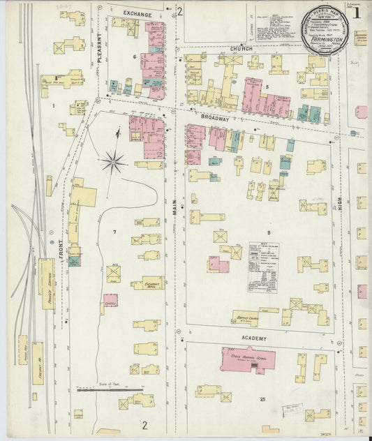 Sanborn Fire Insurance Map from Farmington, Franklin County, Maine (1897), Sheet #0001 - Historic Sanborn Fire Insurance Map Print, vintage old map wall art, antique decor, genealogy gift, Maine Maine map