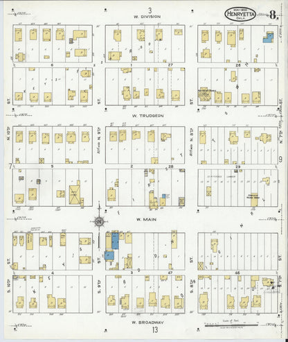 Sanborn Fire Insurance Map from Henryetta, Okmulgee County, Oklahoma (1920), Sheet #0008 - Complete Map Set gallery image, historic Sanborn map, vintage wall art, Oklahoma Oklahoma
