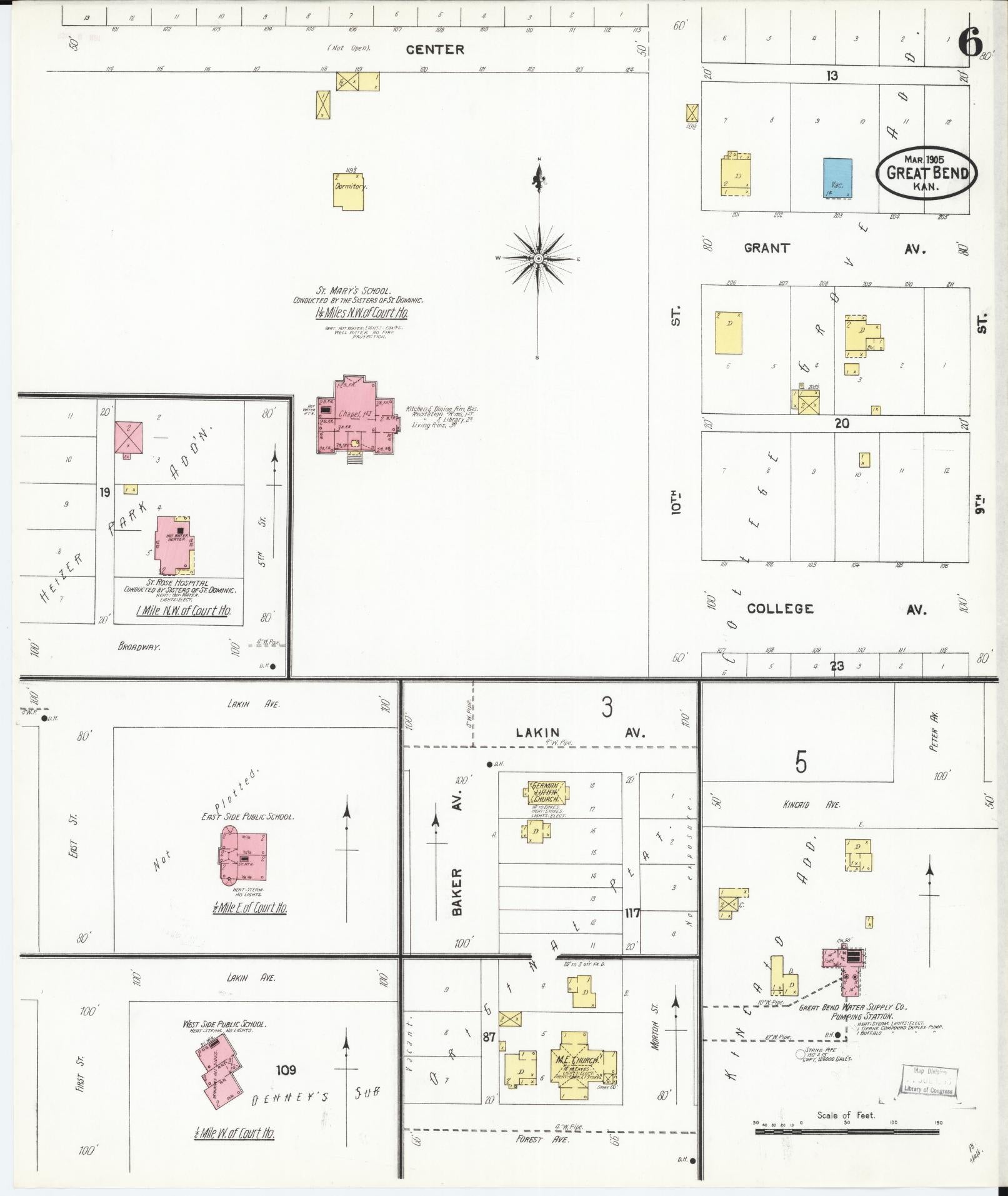 Sanborn Fire Insurance Map from Great Bend, Barton County, Kansas (1905), Sheet #0006 - Historic Sanborn Fire Insurance Map Print, vintage old map wall art, antique decor, genealogy gift, Kansas Kansas map