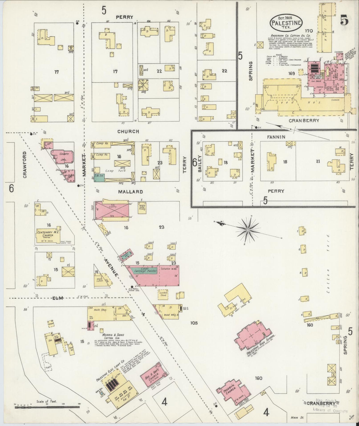 Sanborn Fire Insurance Map from Palestine, Anderson County, Texas (1905), Sheet #0005 - Complete Map Set gallery image, historic Sanborn map, vintage wall art, Texas Texas
