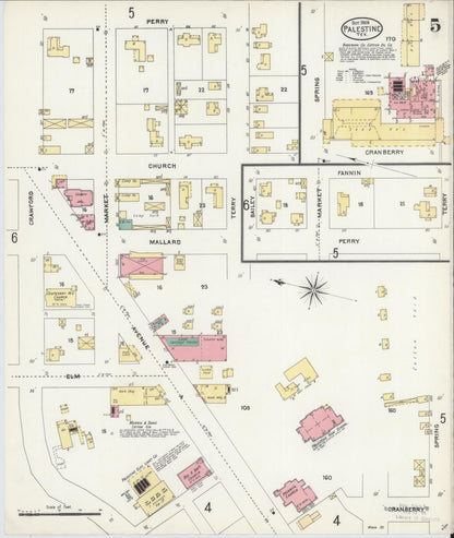 Sanborn Fire Insurance Map from Palestine, Anderson County, Texas (1905), Sheet #0005 - Complete Map Set gallery image, historic Sanborn map, vintage wall art, Texas Texas