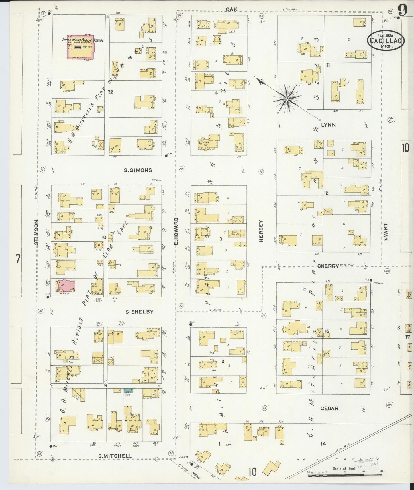 Sanborn Fire Insurance Map from Cadillac, Wexford County, Michigan (1906), Sheet #0009 - Complete Map Set gallery image, historic Sanborn map, vintage wall art, Michigan Michigan