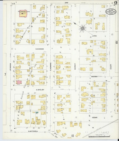 Sanborn Fire Insurance Map from Cadillac, Wexford County, Michigan (1906), Sheet #0009 - Complete Map Set gallery image, historic Sanborn map, vintage wall art, Michigan Michigan