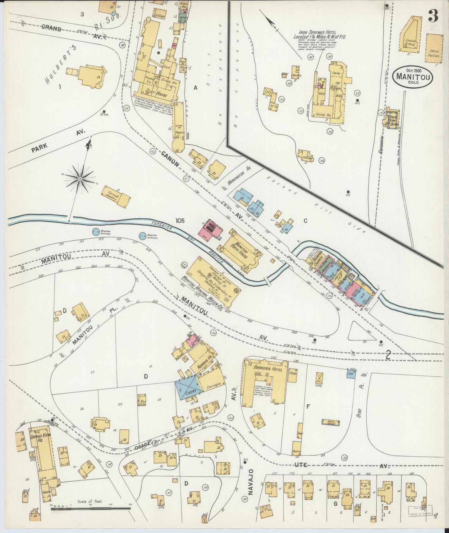 Sanborn Fire Insurance Map from Manitou, El Paso County, Colorado (1900), Sheet #0003 - Complete Map Set gallery image, historic Sanborn map, vintage wall art, Colorado Colorado