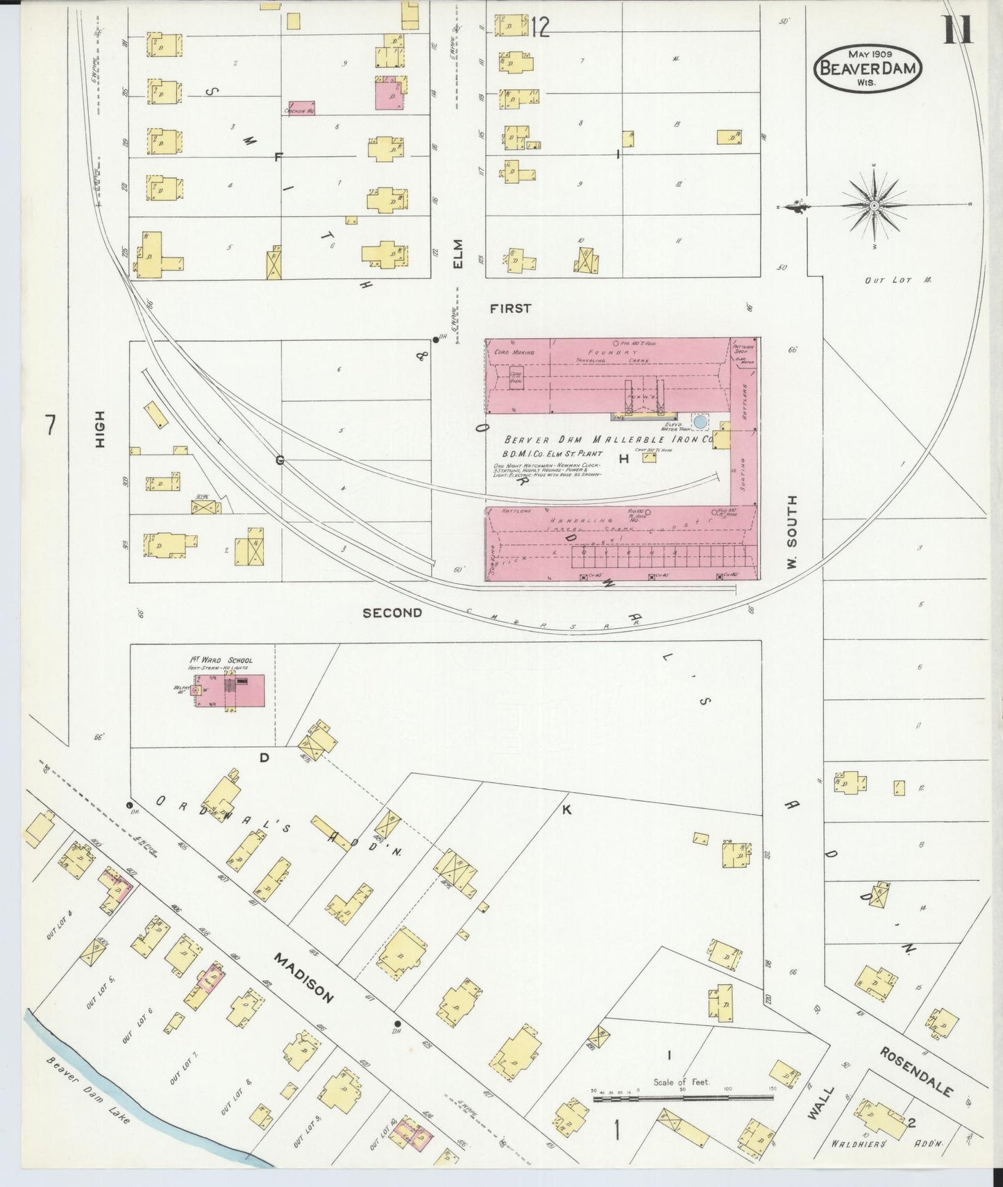 Sanborn Fire Insurance Map from Beaver Dam, Dodge County, Wisconsin (1909), Sheet #0011 - Complete Map Set gallery image, historic Sanborn map, vintage wall art, Wisconsin Wisconsin