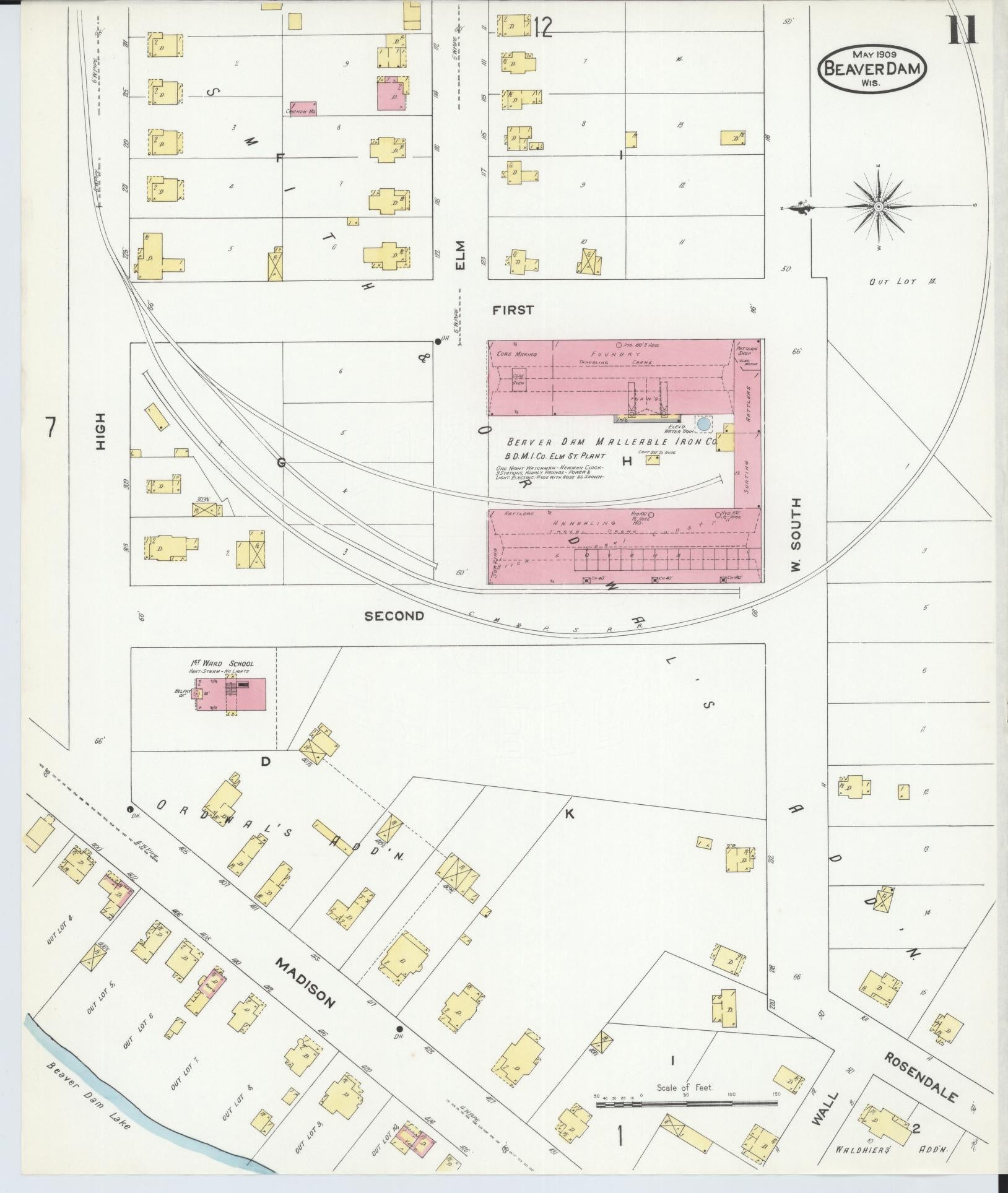 Sanborn Fire Insurance Map from Beaver Dam, Dodge County, Wisconsin (1909), Sheet #0011 - Complete Map Set gallery image, historic Sanborn map, vintage wall art, Wisconsin Wisconsin