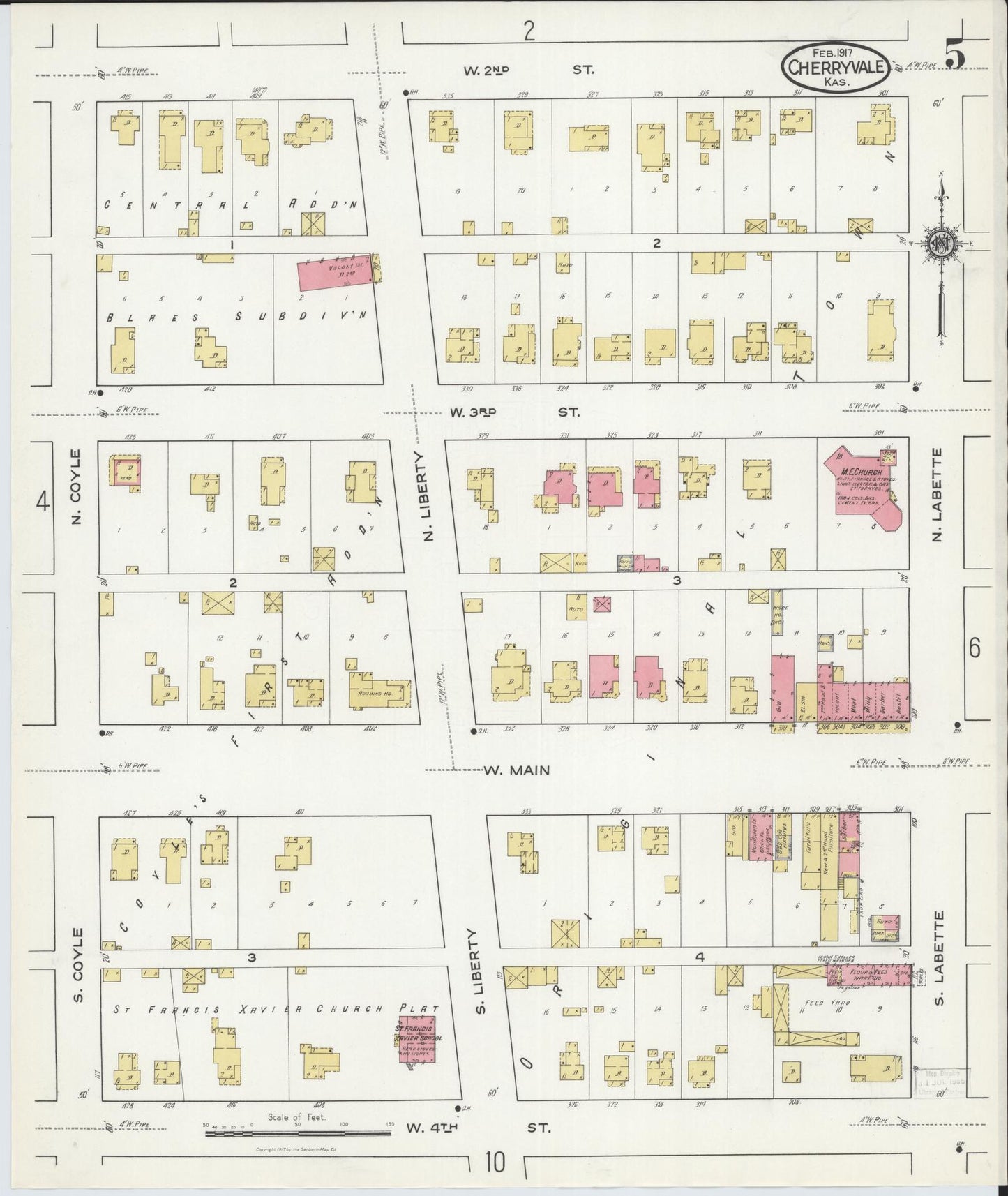 Sanborn Fire Insurance Map from Cherryvale, Montgomery County, Kansas (1917), Sheet #0005 - Complete Map Set gallery image, historic Sanborn map, vintage wall art, Kansas Kansas