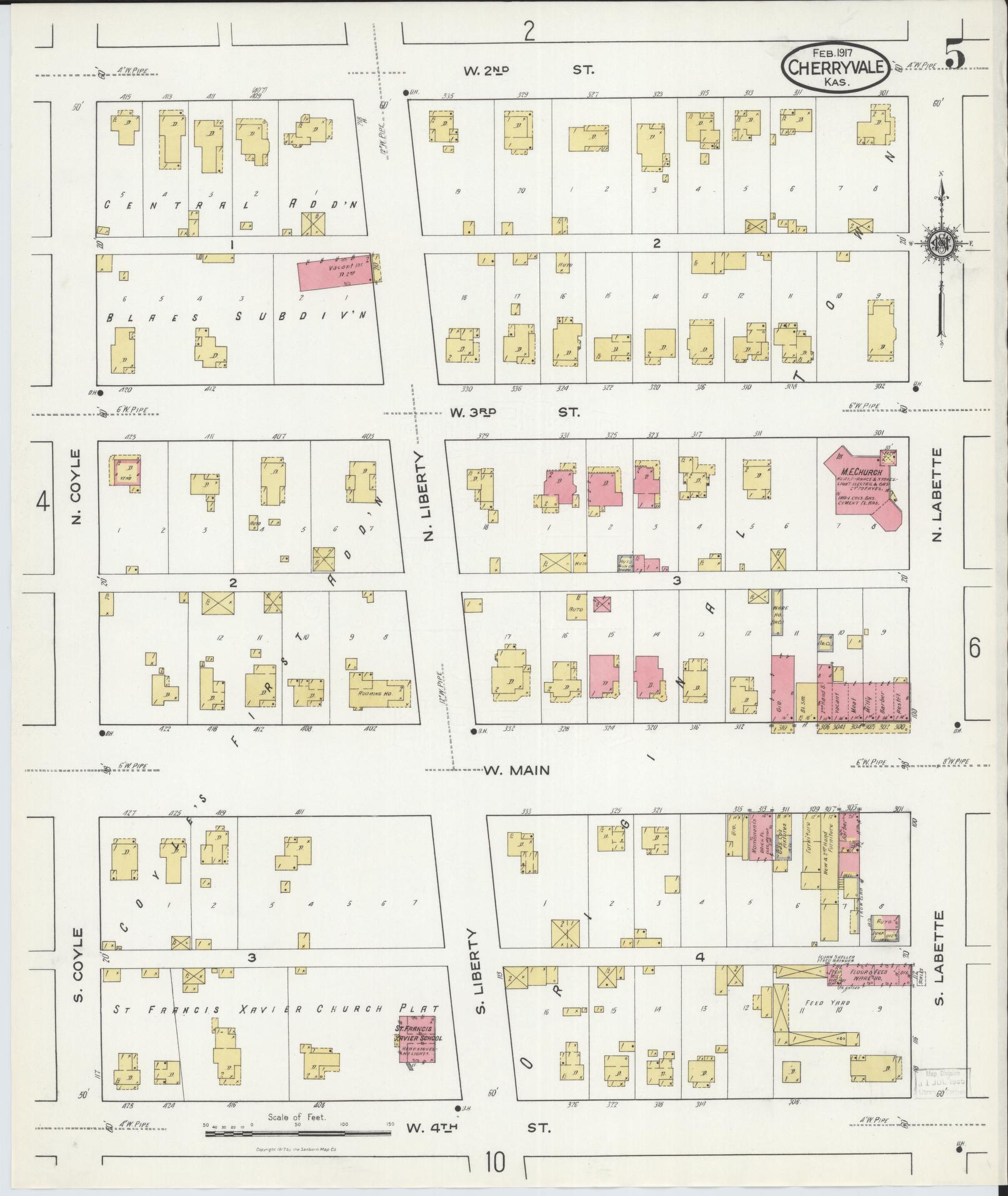 Sanborn Fire Insurance Map from Cherryvale, Montgomery County, Kansas (1917), Sheet #0005 - Complete Map Set gallery image, historic Sanborn map, vintage wall art, Kansas Kansas