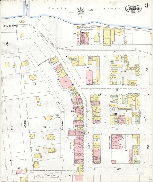 Sanborn Fire Insurance Map from Lewiston, Nez Perce County, Idaho (1904), Sheet #0003 - Historic Sanborn Fire Insurance Map Print, vintage old map wall art, antique decor, genealogy gift, Idaho Idaho map