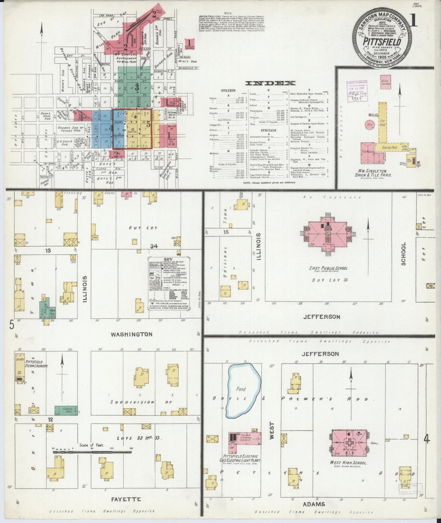 Sanborn Fire Insurance Map from Pittsfield, Pike County, Illinois (1905), Sheet #0001 - Complete Map Set gallery image, historic Sanborn map, vintage wall art, Illinois Illinois