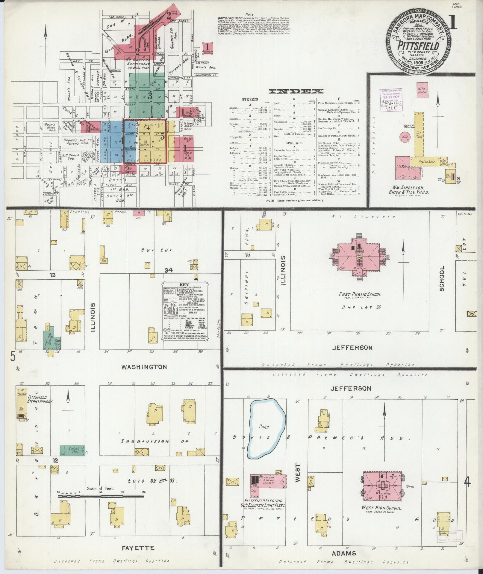 Sanborn Fire Insurance Map from Pittsfield, Pike County, Illinois (1905), Sheet #0001 - Complete Map Set gallery image, historic Sanborn map, vintage wall art, Illinois Illinois