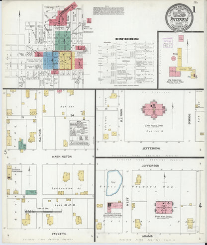 Sanborn Fire Insurance Map from Pittsfield, Pike County, Illinois (1905), Sheet #0001 - Complete Map Set gallery image, historic Sanborn map, vintage wall art, Illinois Illinois
