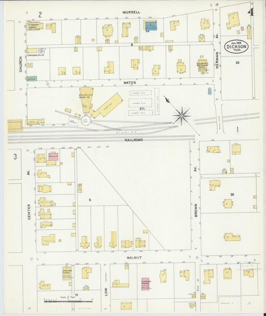 Sanborn Fire Insurance Map from Dickson, Dickson County, Tennessee (1908), Sheet #0004 - Historic Sanborn Fire Insurance Map Print, vintage old map wall art, antique decor, genealogy gift, Tennessee Tennessee map