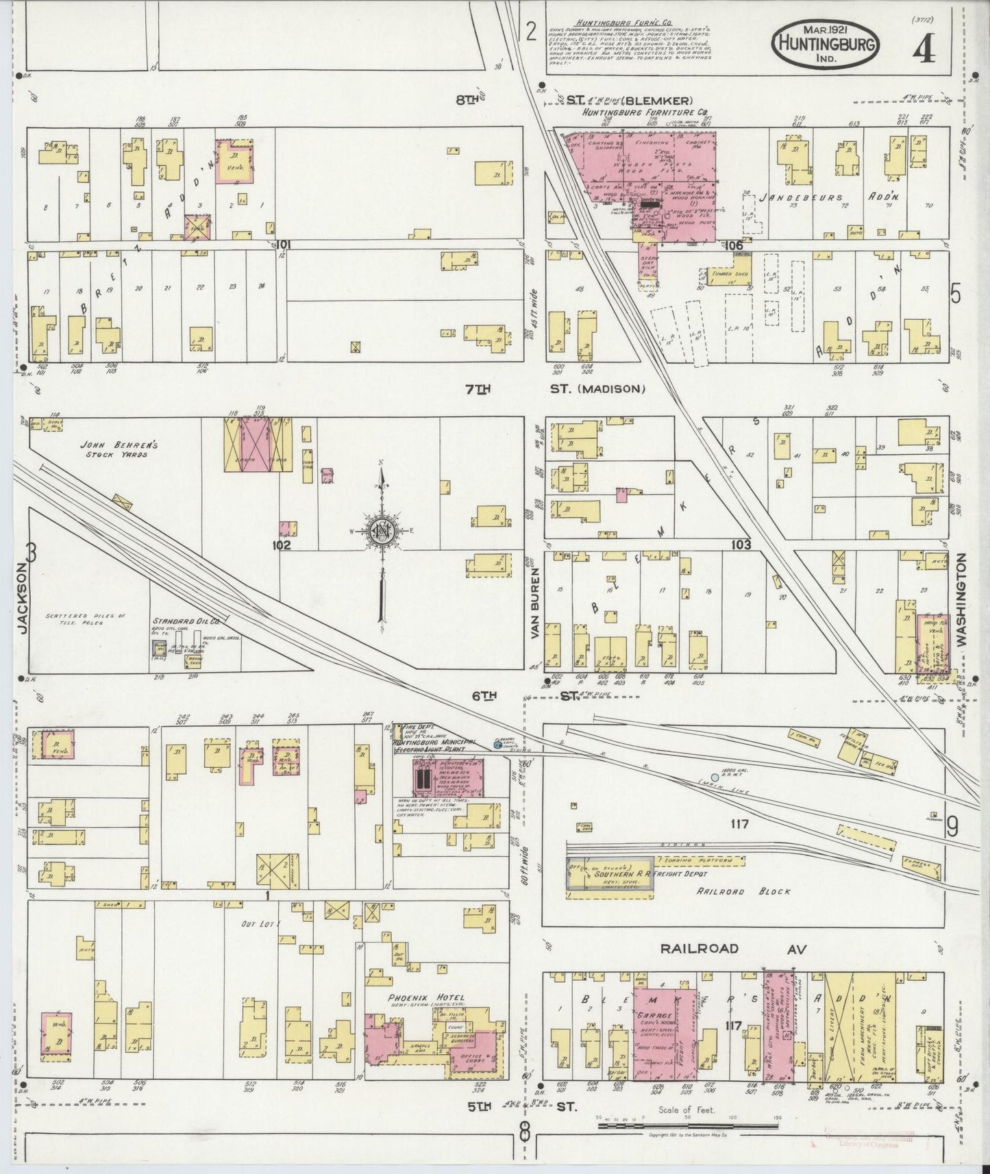 Sanborn Fire Insurance Map from Huntingburg, Dubois County, Indiana (1921), Sheet #0004 - Complete Map Set gallery image, historic Sanborn map, vintage wall art, Indiana Indiana