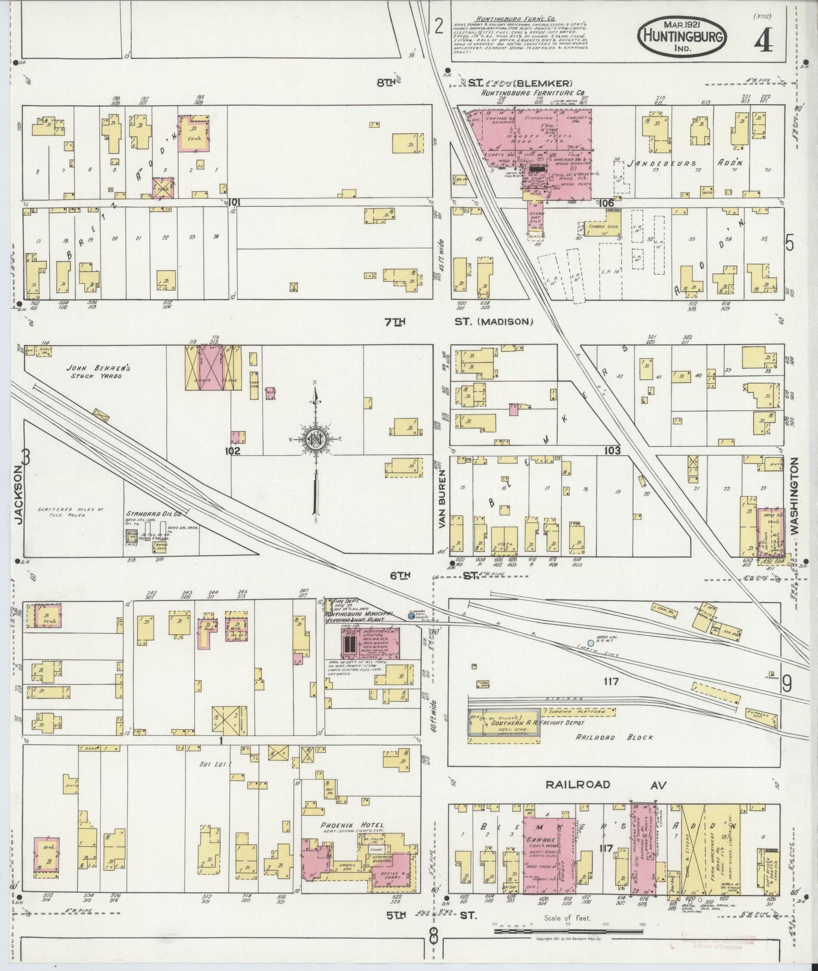 Sanborn Fire Insurance Map from Huntingburg, Dubois County, Indiana (1921), Sheet #0004 - Complete Map Set gallery image, historic Sanborn map, vintage wall art, Indiana Indiana