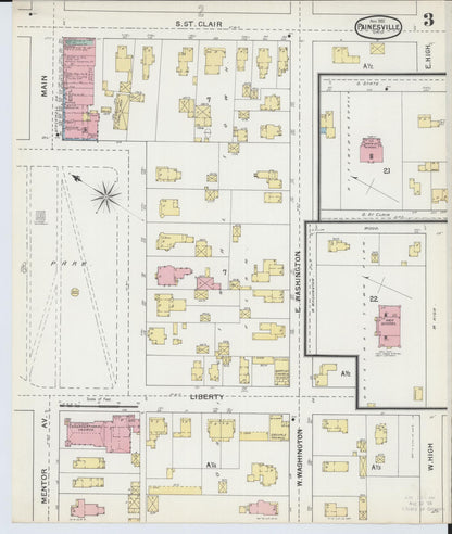 Sanborn Fire Insurance Map from Painesville, Lake County, Ohio (1892), Sheet #0003 - Historic Sanborn Fire Insurance Map Print, vintage old map wall art, antique decor, genealogy gift, Ohio Ohio map