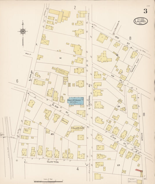 Sanborn Fire Insurance Map from Laurel, Sussex County, Delaware (1922), Sheet #0003 - Historic Sanborn Fire Insurance Map Print, vintage old map wall art, antique decor, genealogy gift, Delaware Delaware map