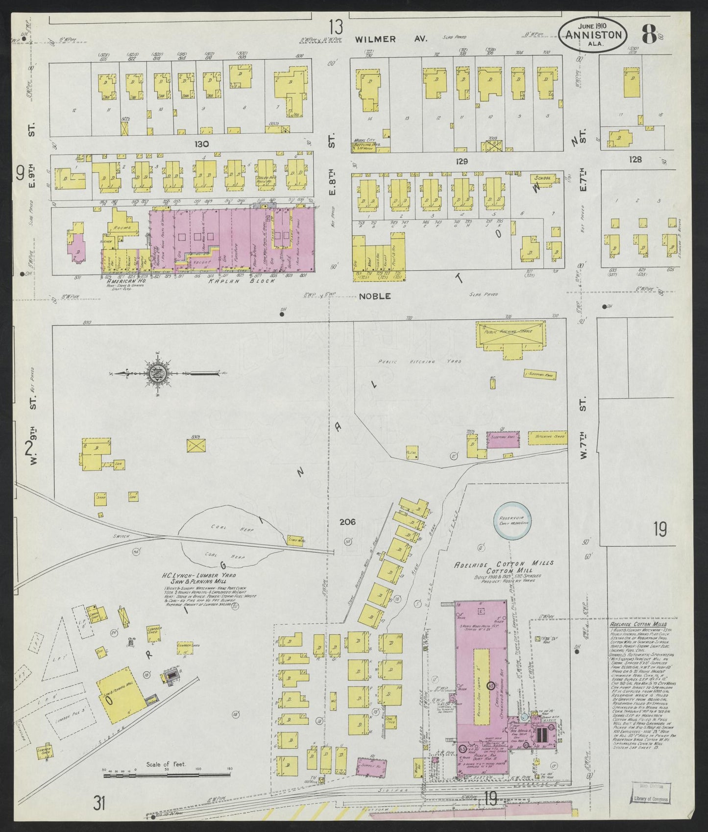 Sanborn Fire Insurance Map from Anniston, Calhoun County, Alabama (1910), Sheet #0008 - Complete Map Set gallery image, historic Sanborn map, vintage wall art, Alabama Alabama
