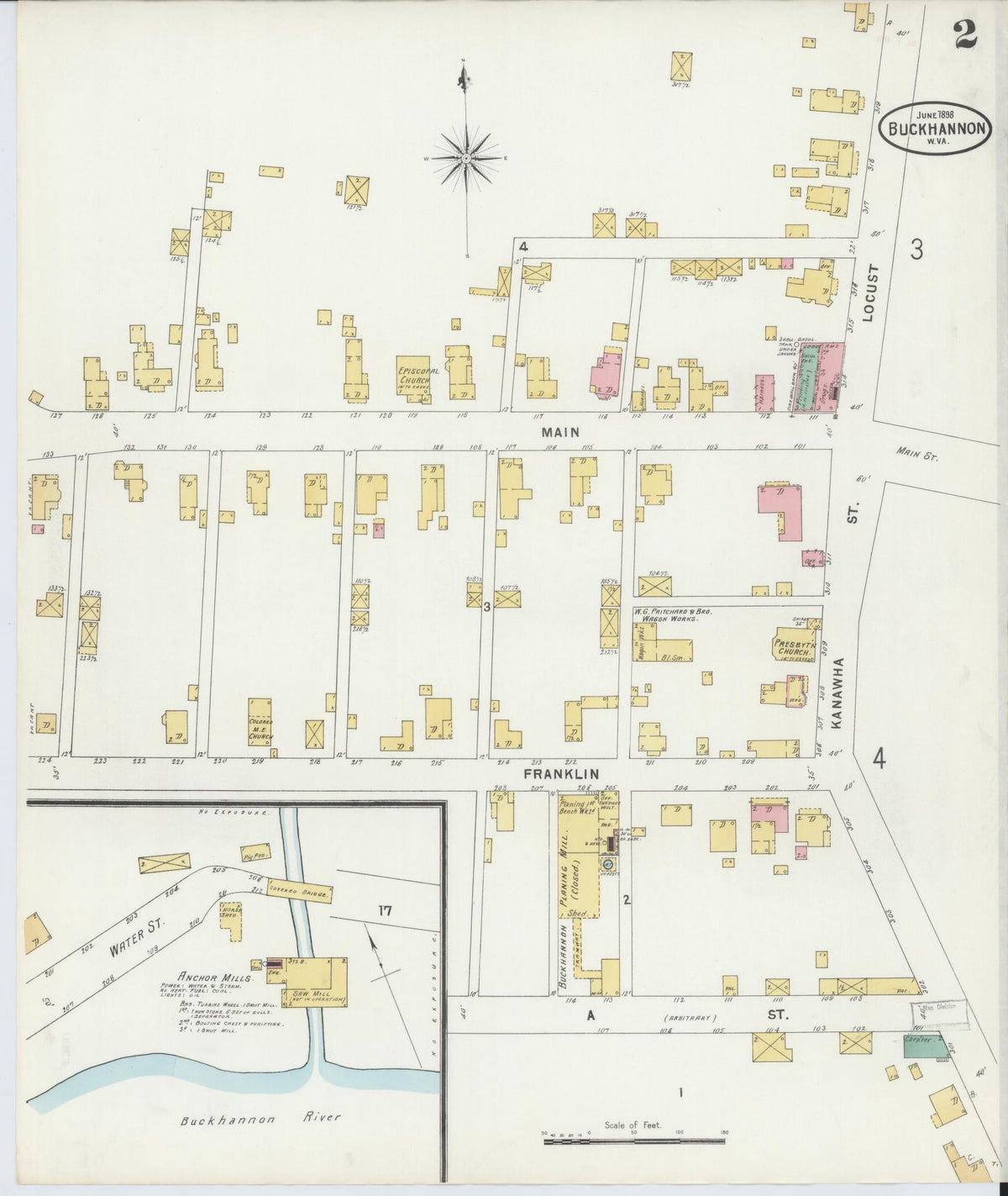 Sanborn Fire Insurance Map from Buckhannon, Upshur County, West Virginia (1898), Sheet #0002 - Complete Map Set gallery image, historic Sanborn map, vintage wall art, West Virginia West Virginia