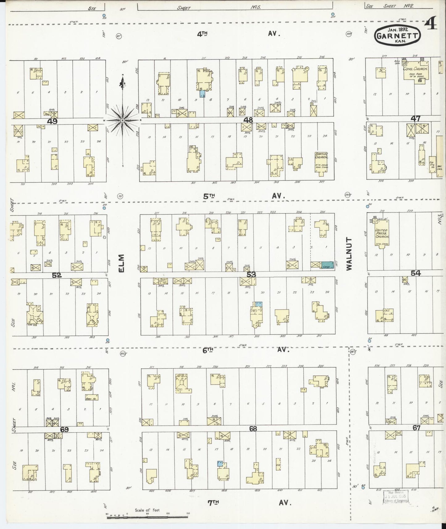 Sanborn Fire Insurance Map from Garnett, Anderson County, Kansas (1892), Sheet #0004 - Complete Map Set gallery image, historic Sanborn map, vintage wall art, Kansas Kansas