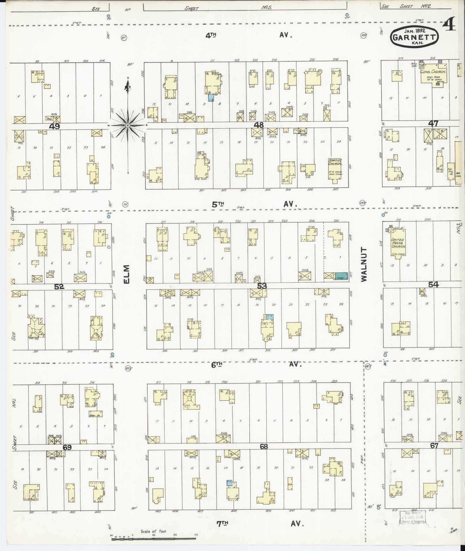 Sanborn Fire Insurance Map from Garnett, Anderson County, Kansas (1892), Sheet #0004 - Complete Map Set gallery image, historic Sanborn map, vintage wall art, Kansas Kansas