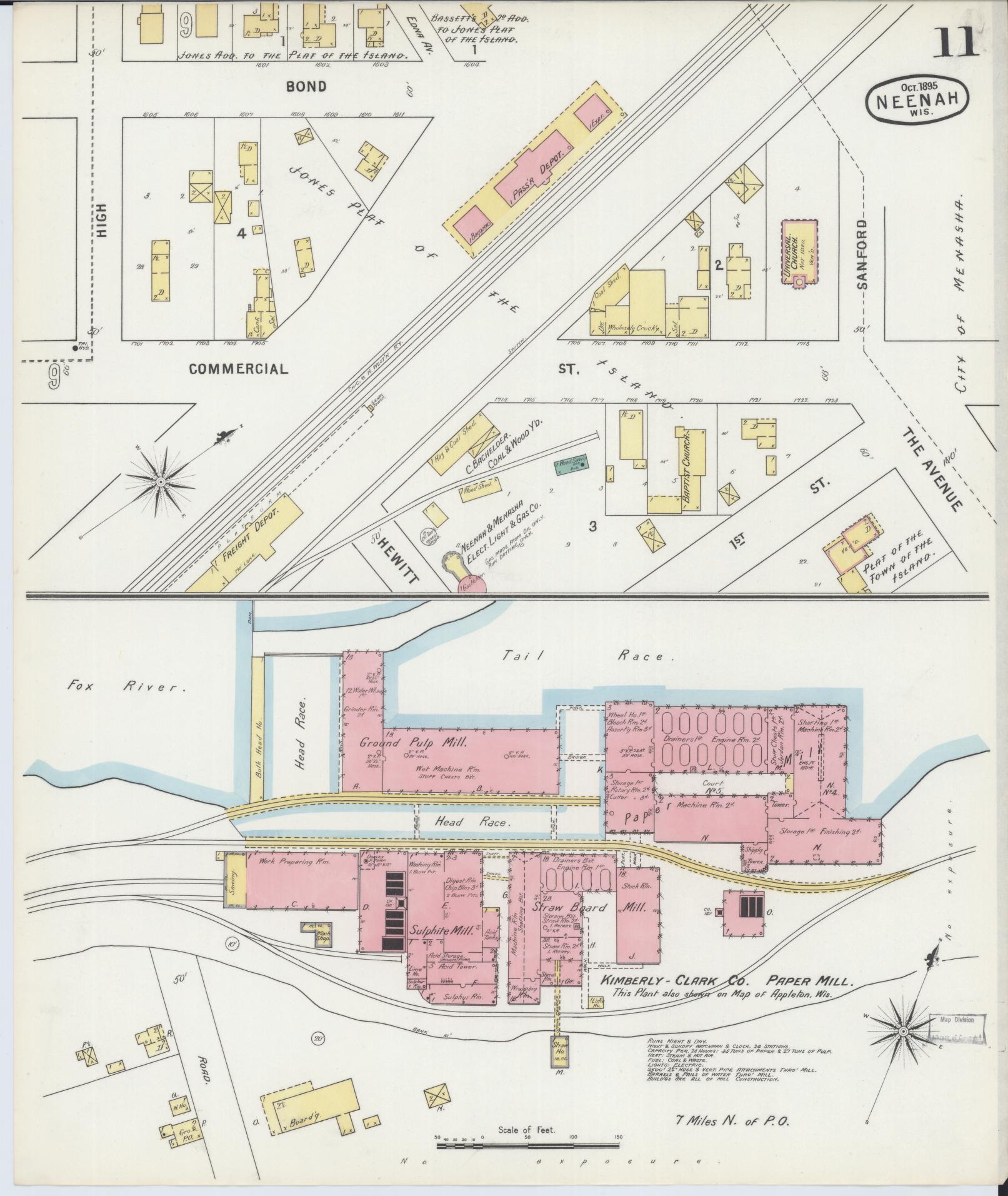 Sanborn Fire Insurance Map from Neenah, Winnebago County, Wisconsin (1895), Sheet #0011 - Complete Map Set gallery image, historic Sanborn map, vintage wall art, Wisconsin Wisconsin
