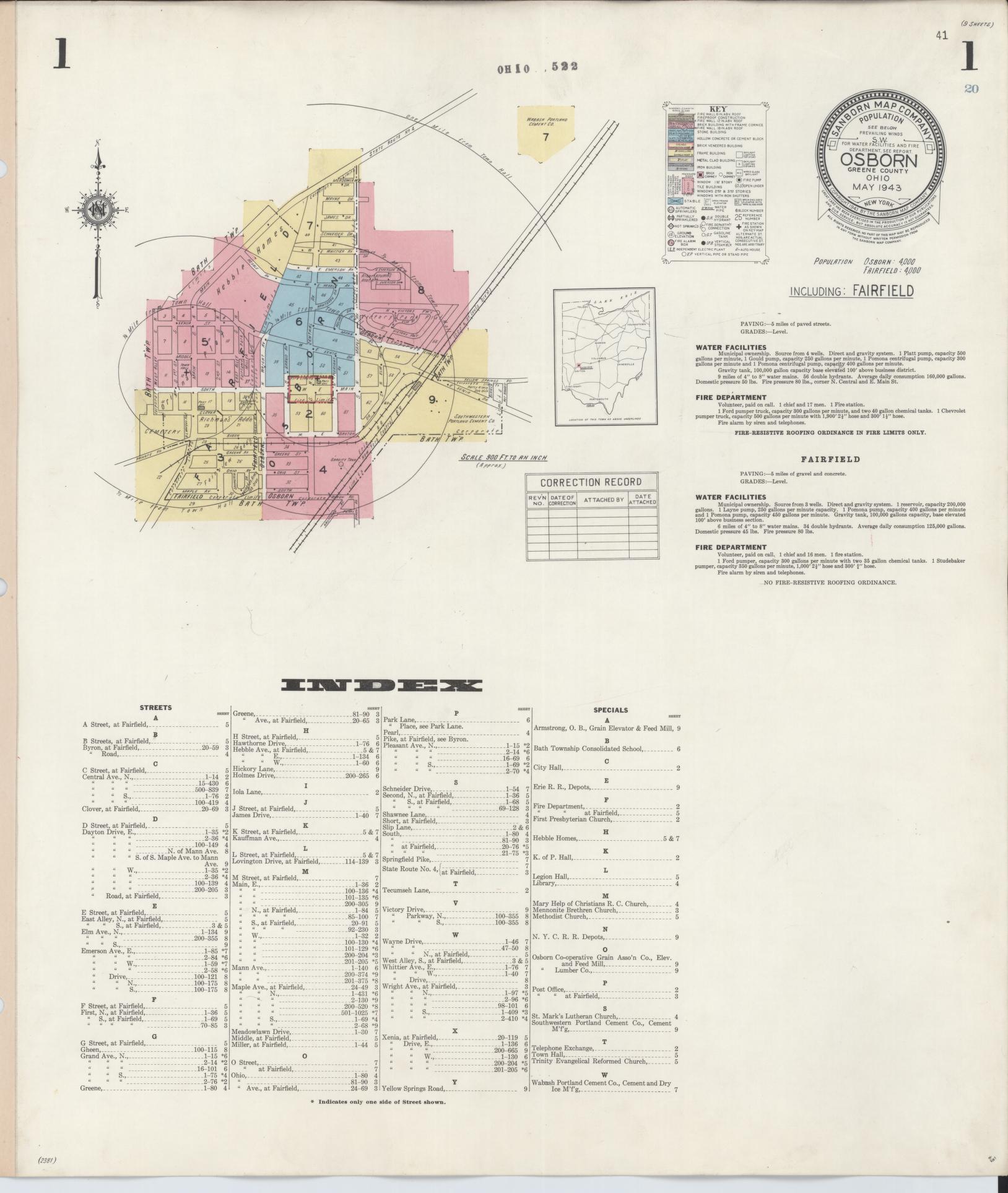 Sanborn Fire Insurance Map from Osborn, Greene County, Ohio (1943), Sheet #0001 - Complete Map Set gallery image, historic Sanborn map, vintage wall art, Ohio Ohio