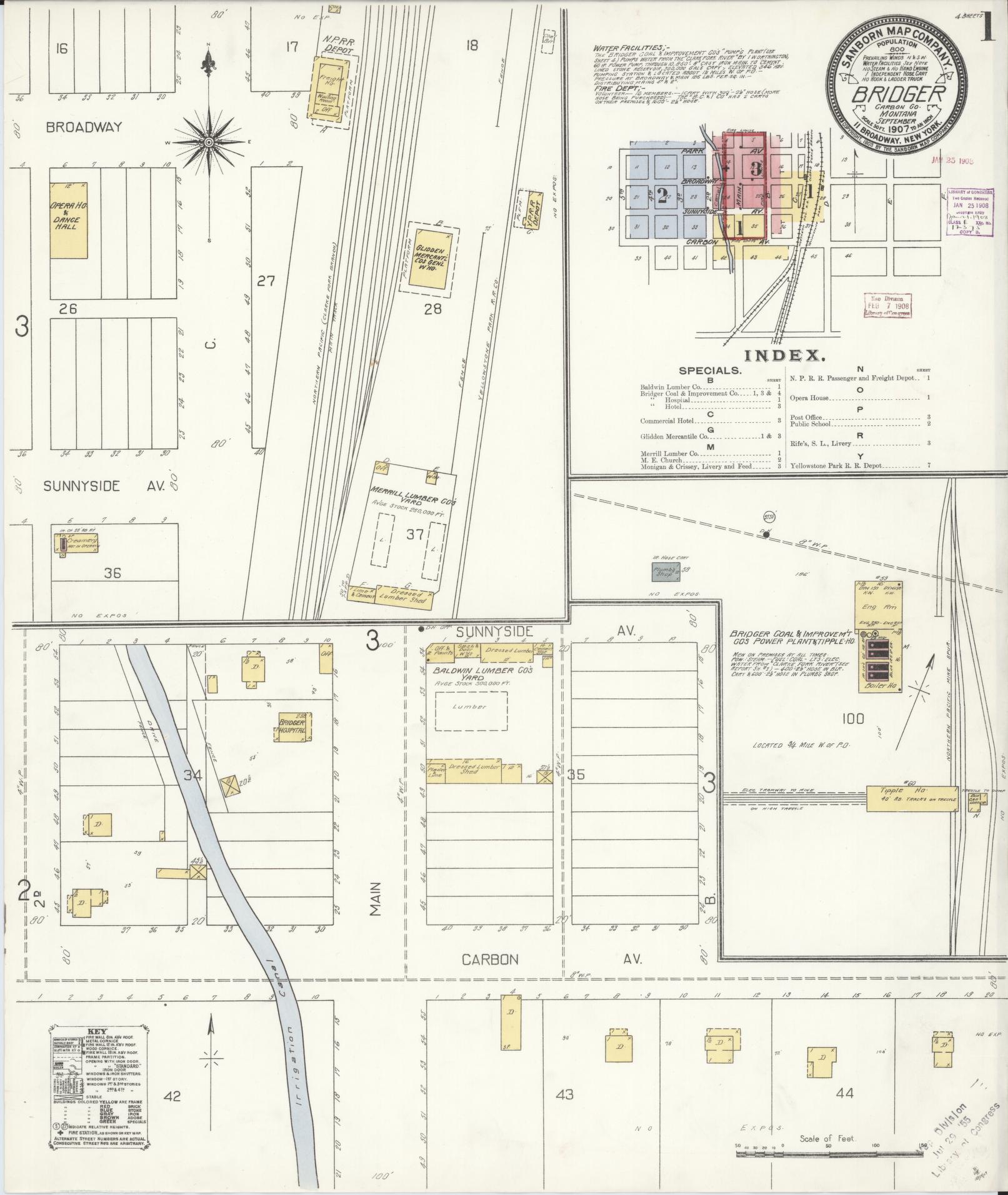 Sanborn Fire Insurance Map from Bridger, Carbon County, Montana (1907), Sheet #0001 - Historic Sanborn Fire Insurance Map Print, vintage old map wall art, antique decor, genealogy gift, Montana Montana map