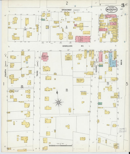 Sanborn Fire Insurance Map from Muskogee, Muskogee County, Oklahoma (1900), Sheet #0003 - Historic Sanborn Fire Insurance Map Print, vintage old map wall art, antique decor, genealogy gift, Oklahoma Oklahoma map