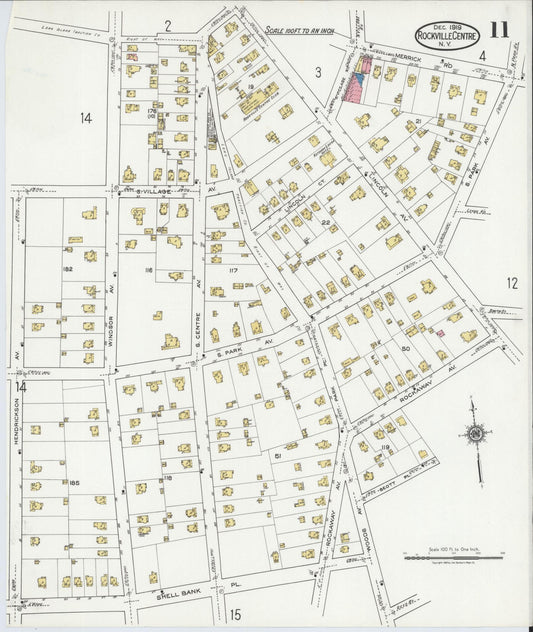 Sanborn Fire Insurance Map from Rockville Centre, Nassau County, New York (1919), Sheet #0011 - Historic Sanborn Fire Insurance Map Print, vintage old map wall art, antique decor, genealogy gift, New York New York map