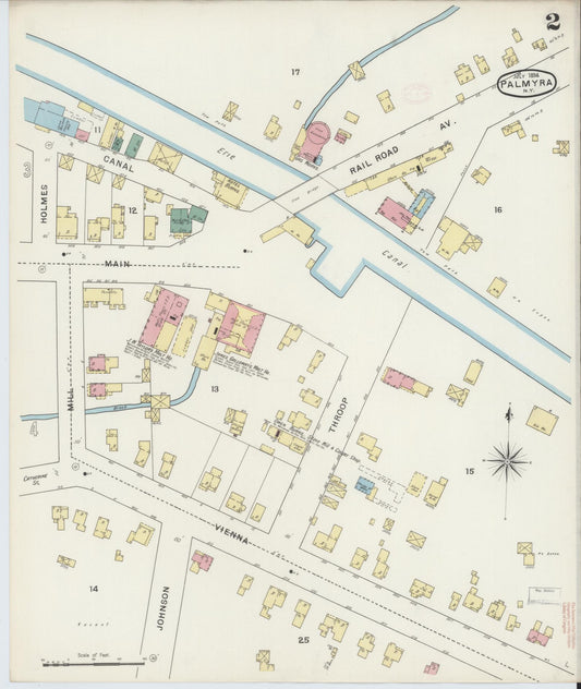 Sanborn Fire Insurance Map from Palmyra, Wayne County, New York (1894), Sheet #0002 - Historic Sanborn Fire Insurance Map Print, vintage old map wall art, antique decor, genealogy gift, New York New York map
