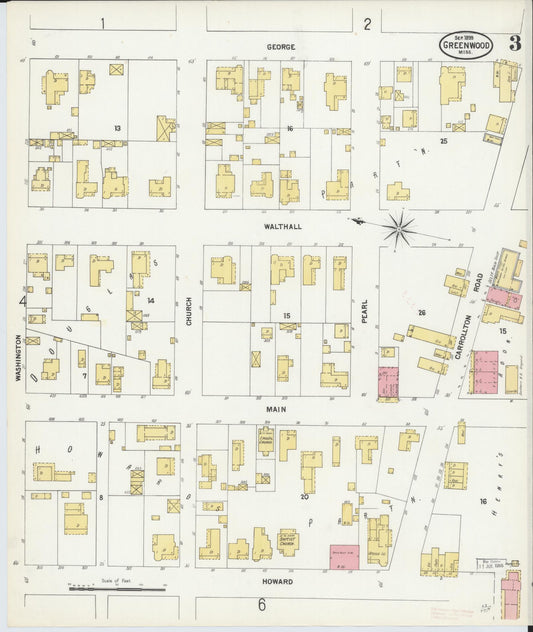 Sanborn Fire Insurance Map from Greenwood, Leflore County, Mississippi (1899), Sheet #0003 - Historic Sanborn Fire Insurance Map Print, vintage old map wall art, antique decor, genealogy gift, Mississippi Mississippi map